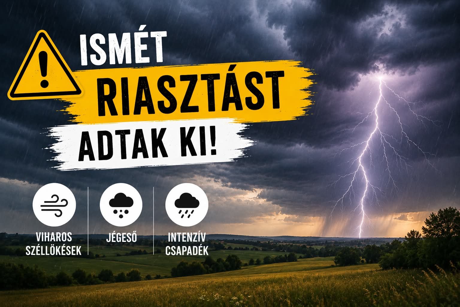 Újabb zivatarriasztást adtak ki a Pápai járás területére