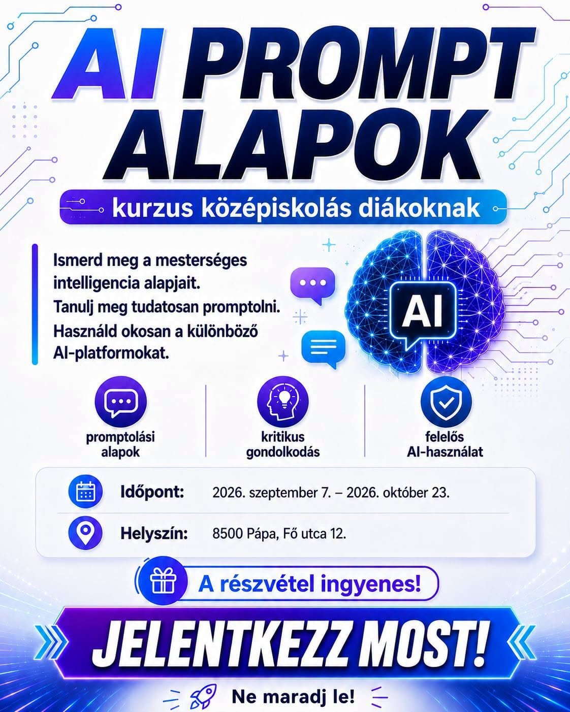 AI prompt alapok kurzus középiskolásoknak