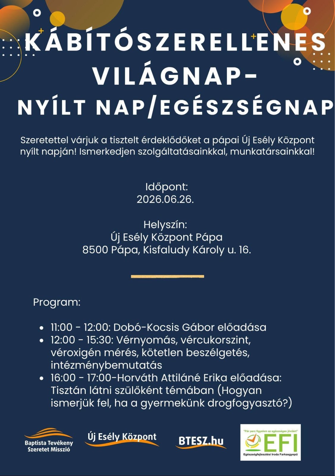 Kábítószerellenes világnap - Nyílt nap/egészségnap